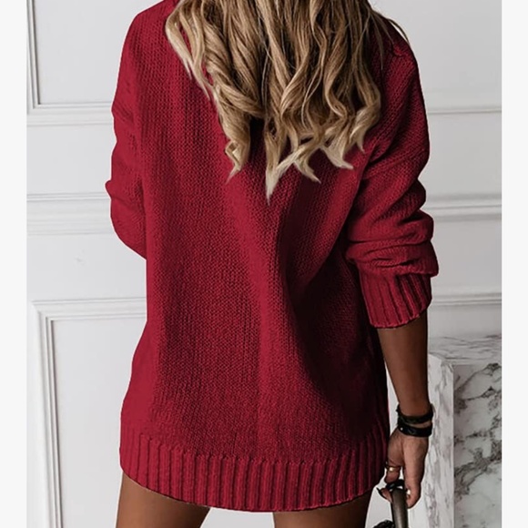 V-Neck loose l/s Sweater- deep red - Picture 2 of 11